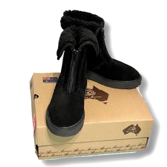 AUSSIE MERINO black suede and merino sherpa wool Amelia winter boots NIB 9.5 - Picture 7 of 14